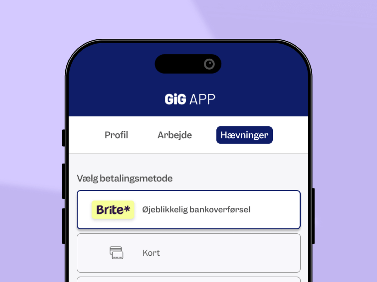 Udbetalingsvalgskærm på telefonen