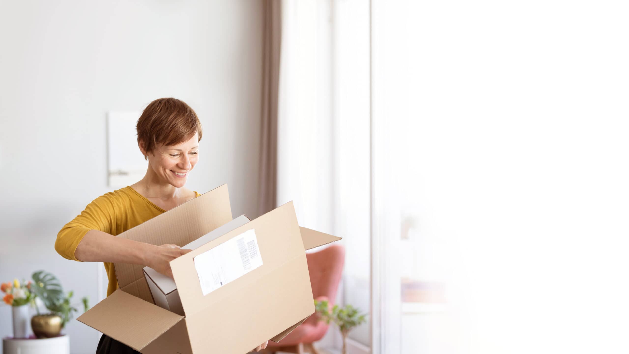 Woman opening a box