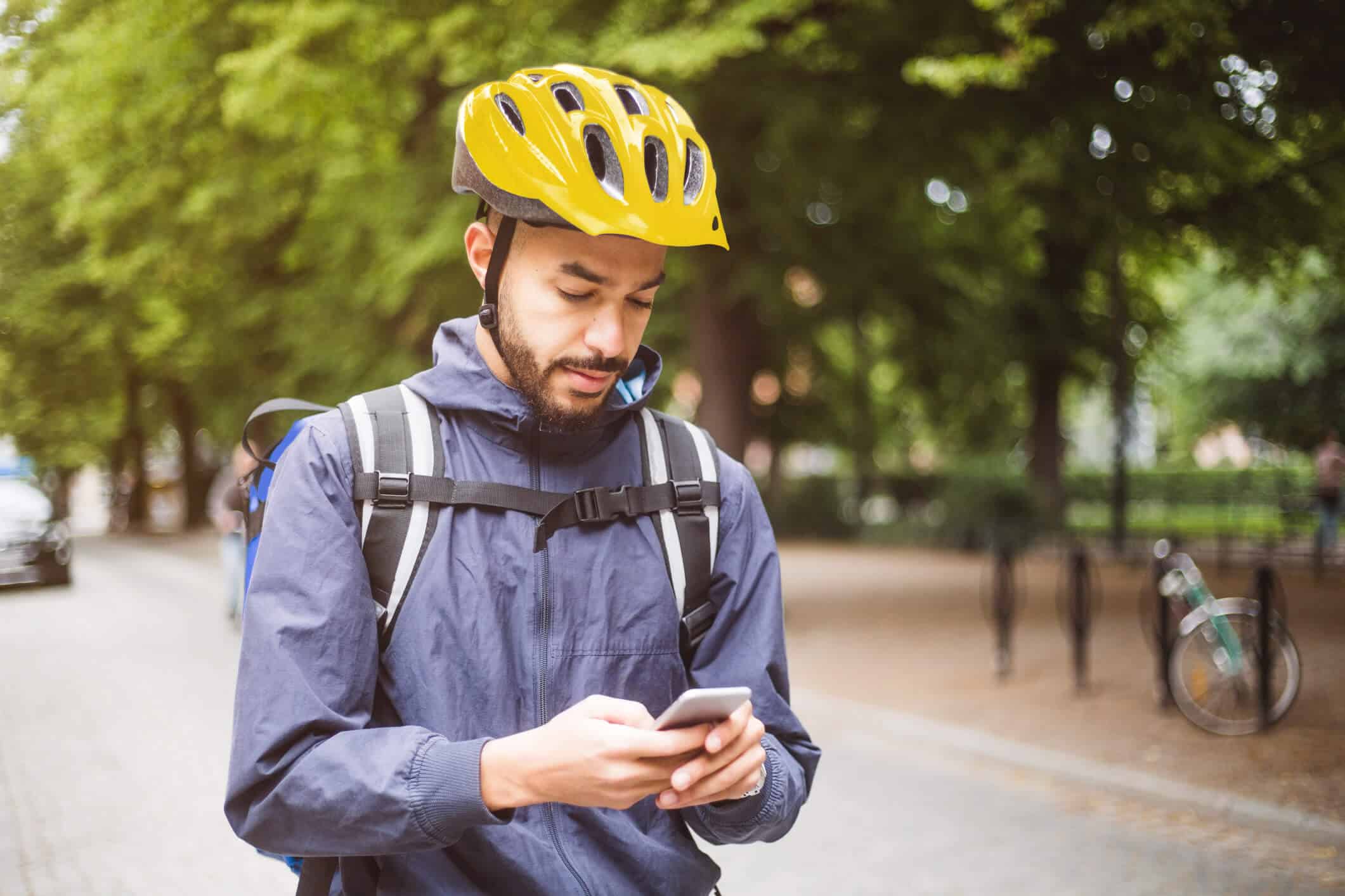 Guy with yellow bicycle helmet