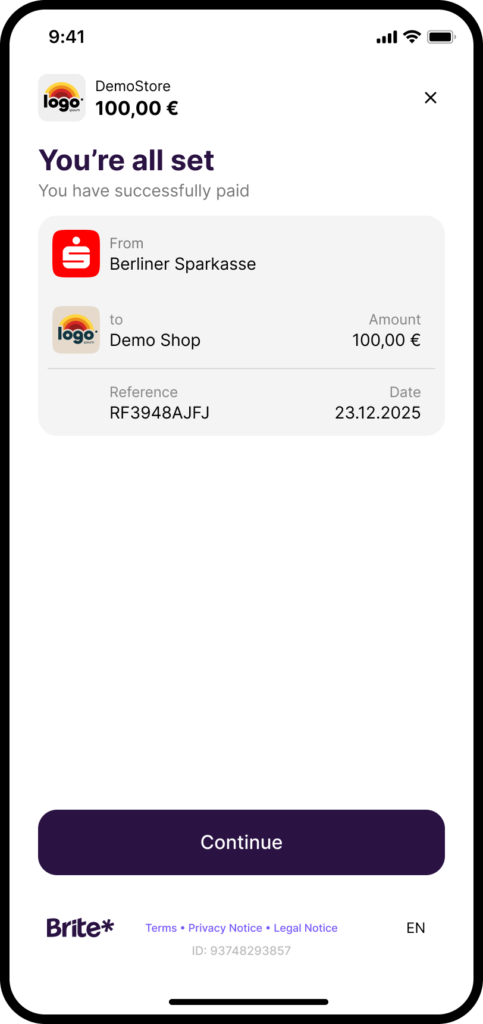 Instant Payments payment confirmed screen on mobile