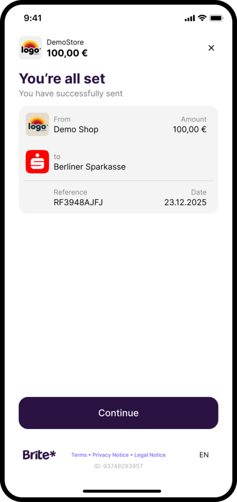 Instant Payouts by Brite sent mobile screen