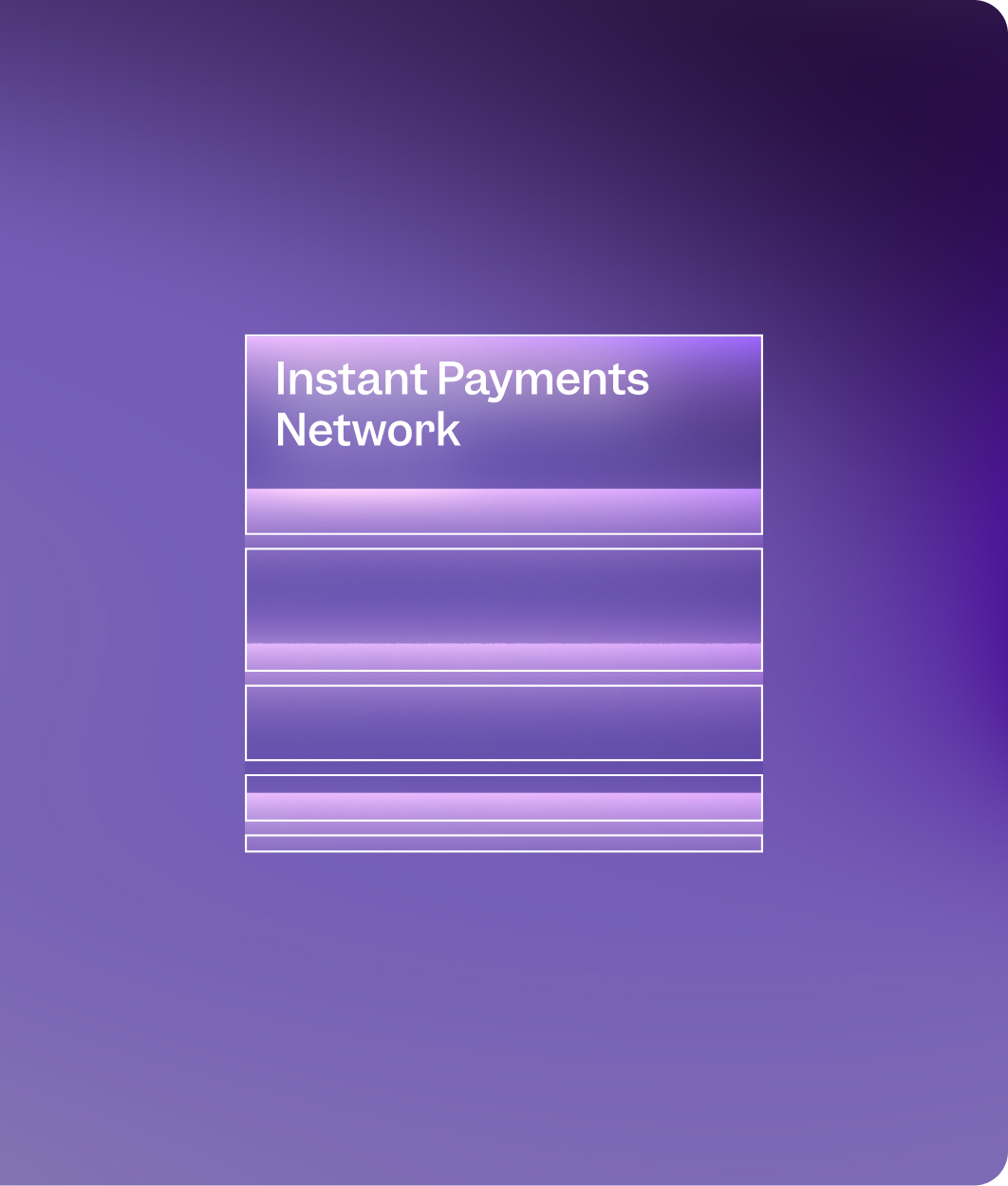 Instant Payments Network, Brite IPN, image on a purple background with five rectangles