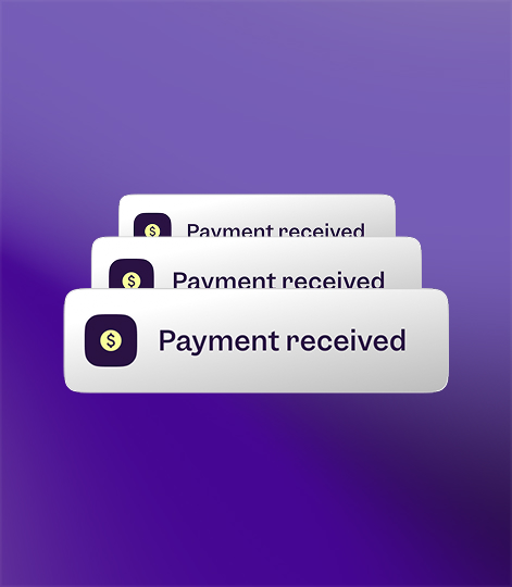 Consumer trust image of payment received button ctas on a purple background