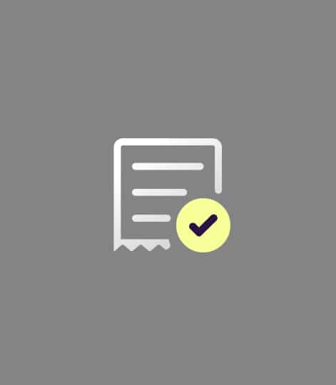 Automate compliance image of a yellow tick, a registration form, on a grey background.