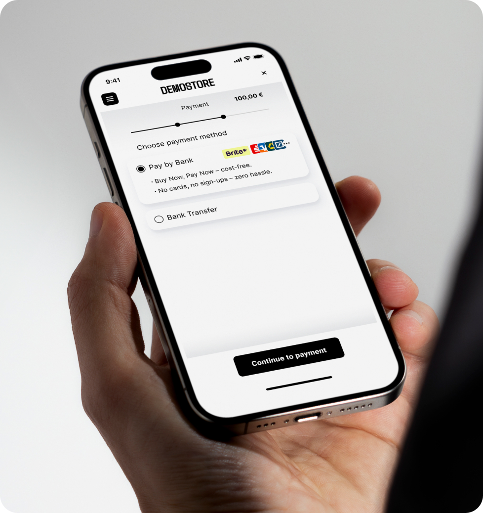 Mobile payment method selection screen for Pay by Bank or Instant Payments