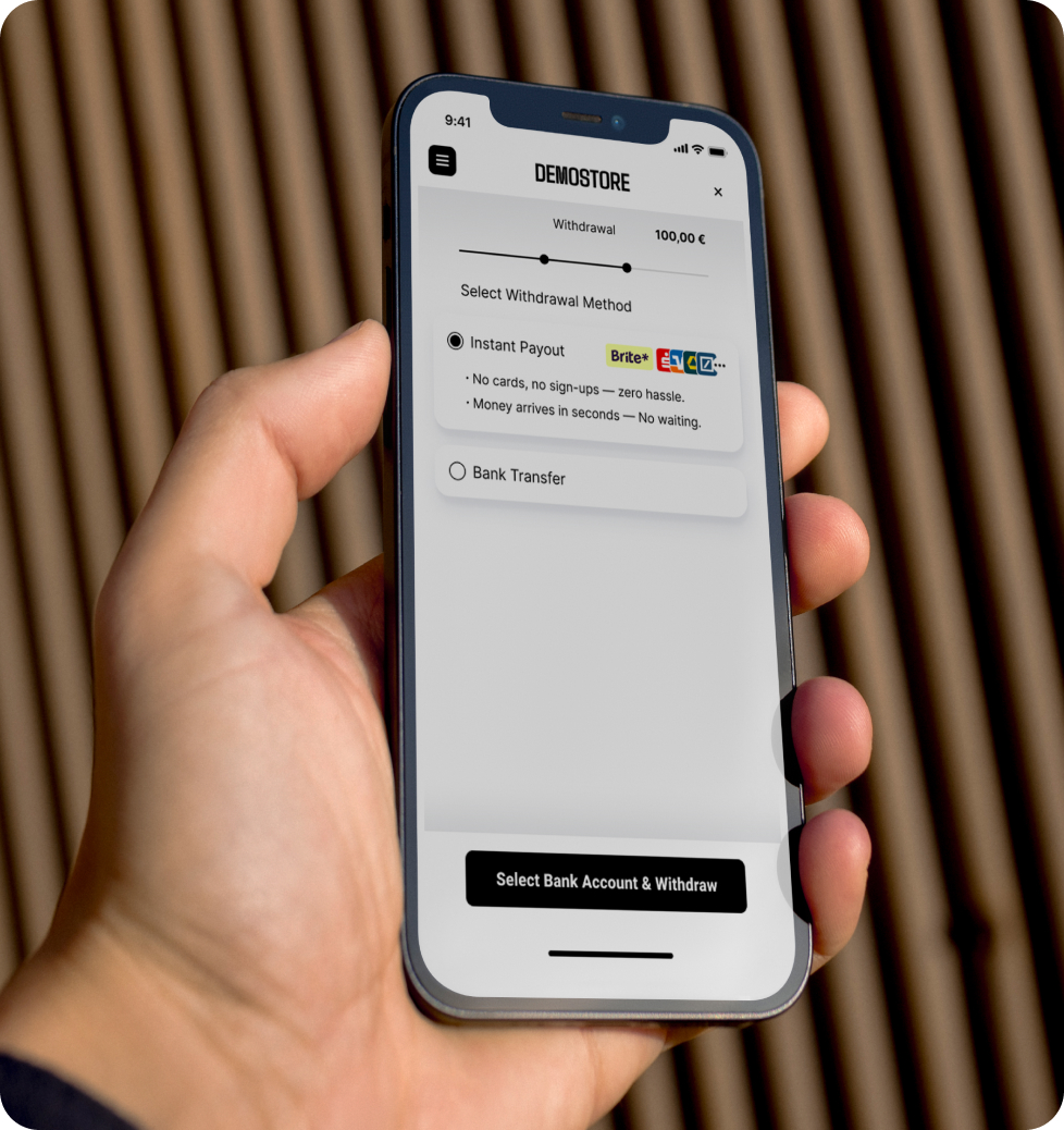 Mobile app for instant money withdrawal, Brite Instant Payouts