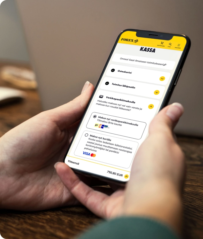 Customer image showcasing a mobile phone with forex and brite payments