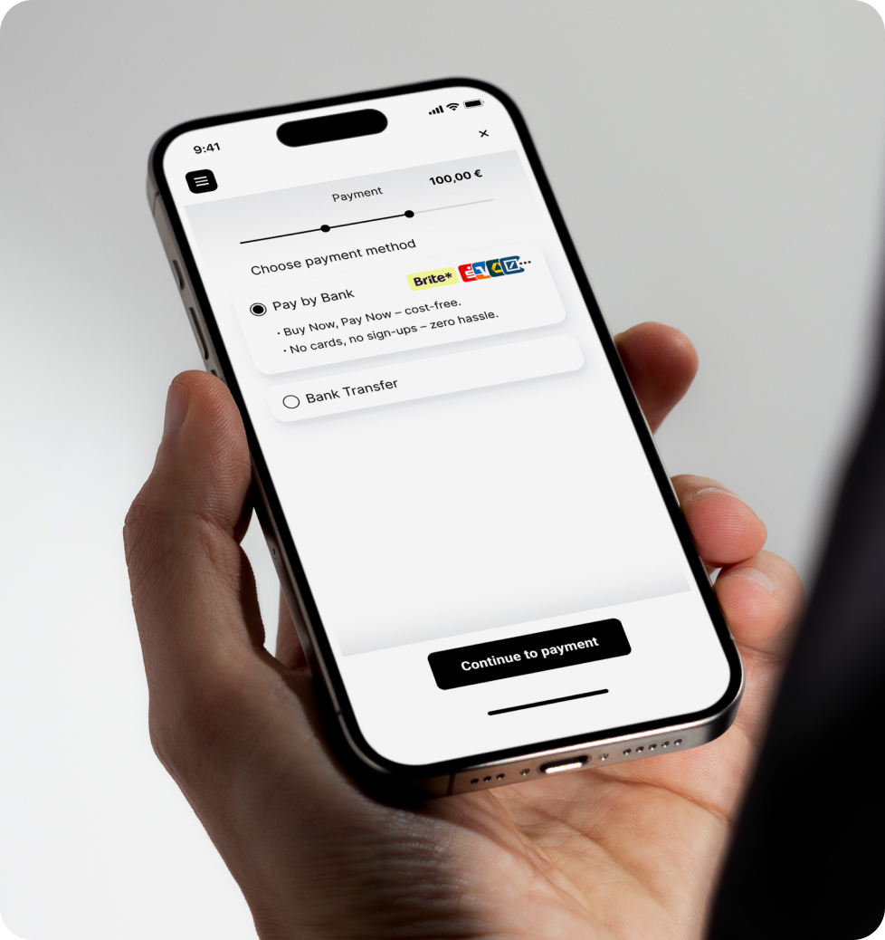 Mobile payment method selection screen for Pay by Bank or Instant Payments
