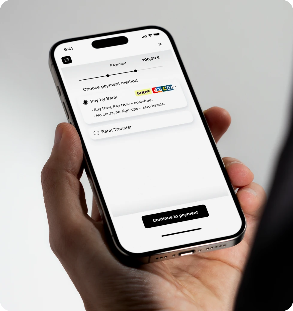 Mobile payment method selection screen for Pay by Bank or Instant Payments