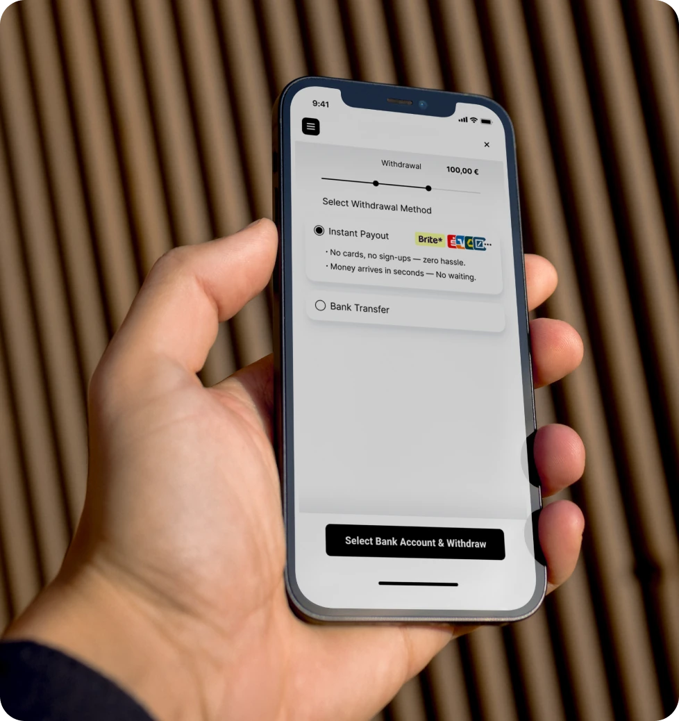 Mobile app for instant money withdrawal, Brite Instant Payouts