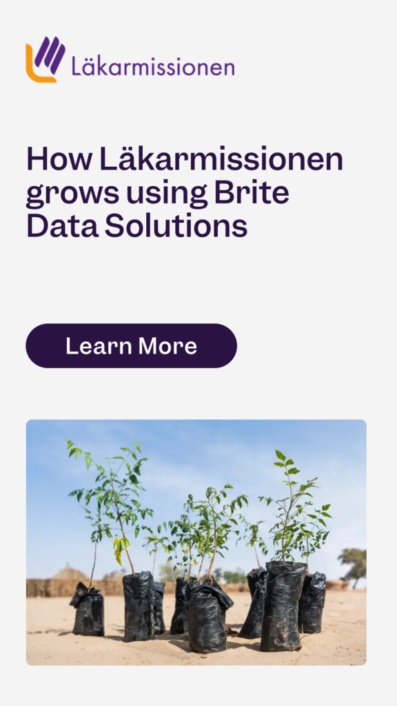 Mobile banner for How Läkarmissionen grows using Brite Data Solutions, with image of growth.