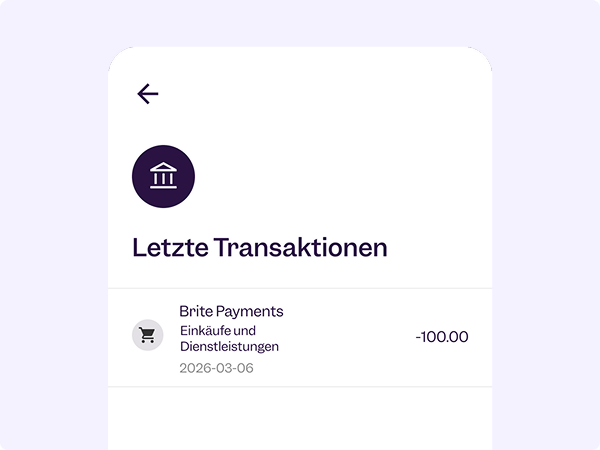 Illustrative Übersicht der letzten Zahlungsaktivitäten mit Brite.