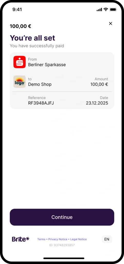 Instant Payments payment confirmed screen on mobile