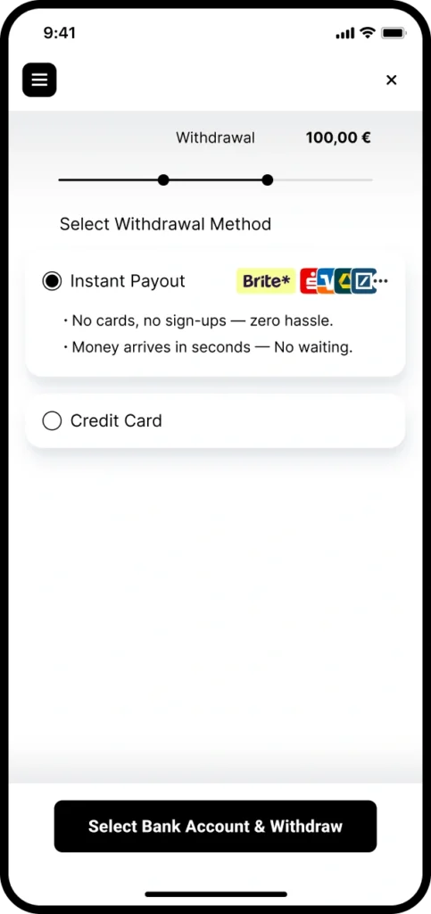 Instant Payout intro screen on mobile