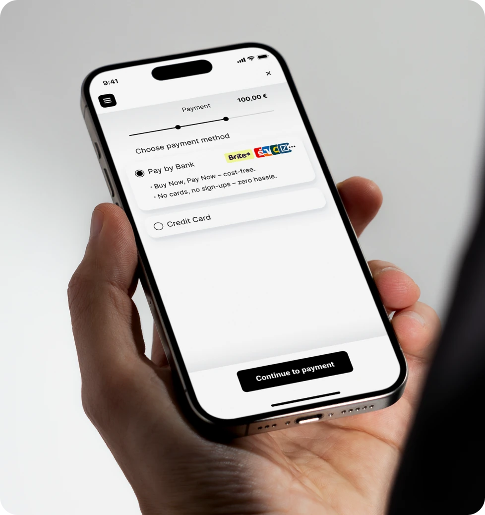 Mobile payment method selection screen for Pay by Bank or Instant Payments